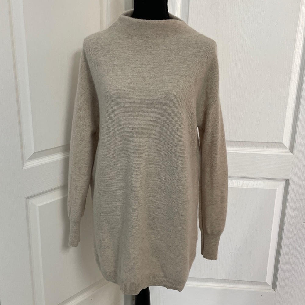 Nordstrom pure cashmere tunic funnel neck sweater oatmeal M softest knit